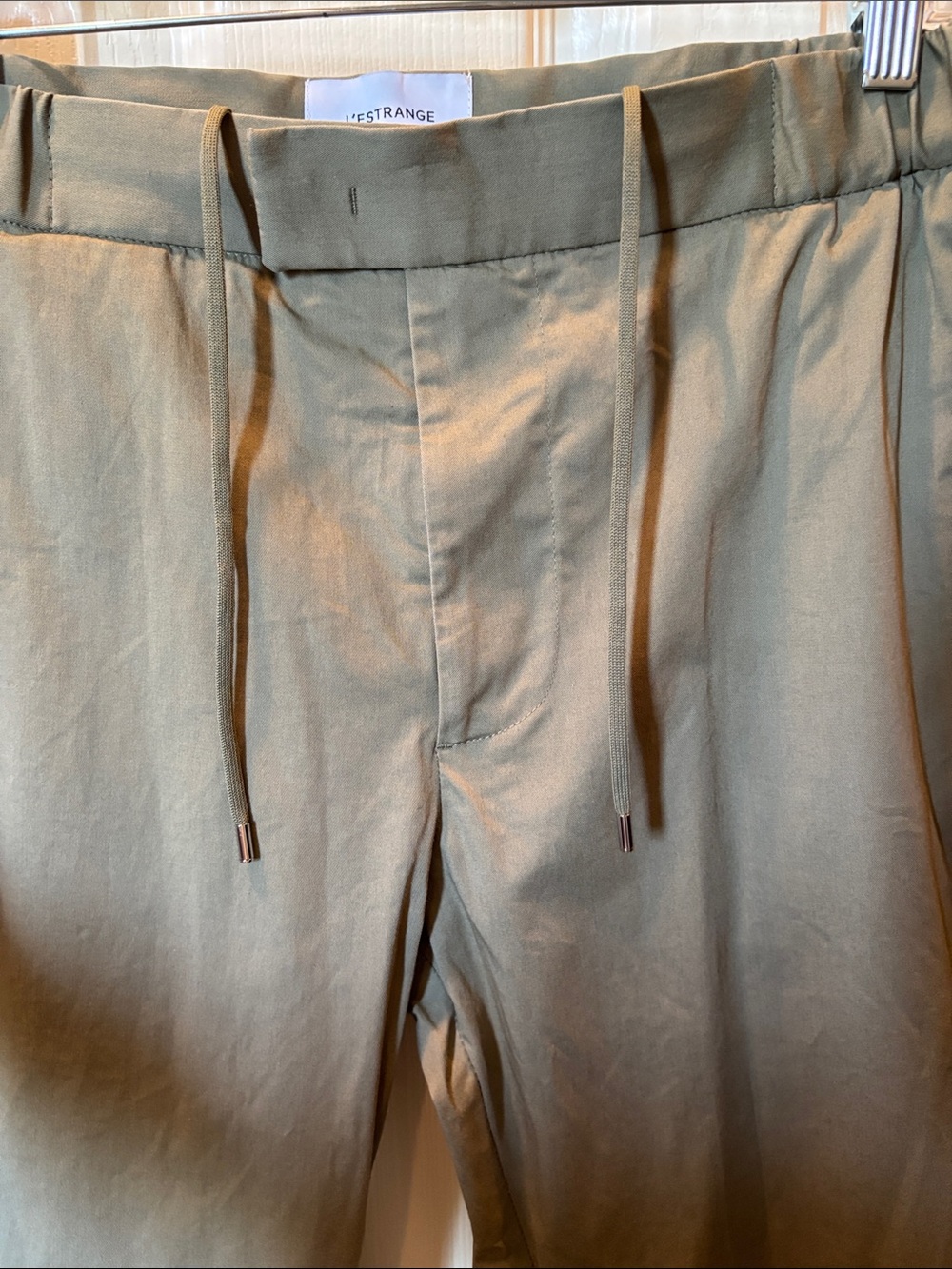 L'Estrange London The 24 Trouser Khaki Beige Elastic Drawstring Pants Small - Picture 3 of 6